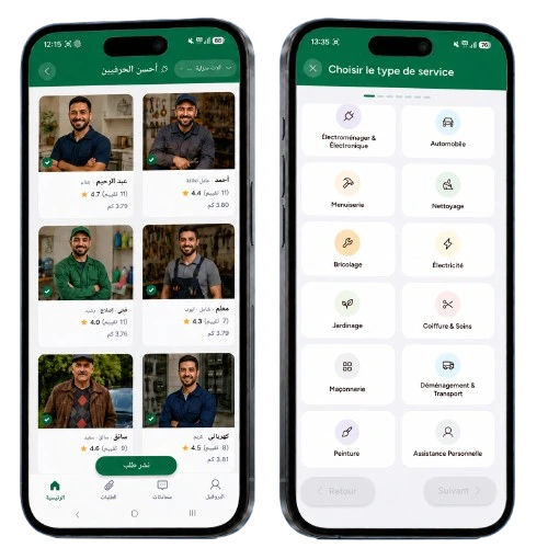 واجهة تطبيق بريكولي على الهاتف تعرض منصة خدمات منزلية